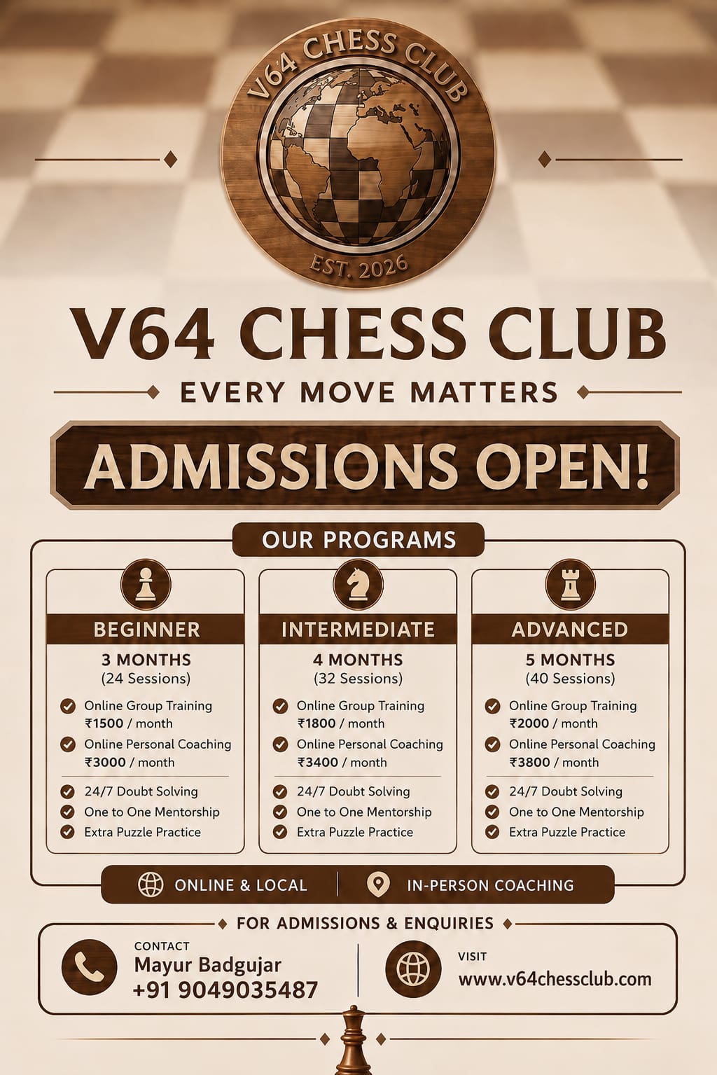 V64chessclub Fees Structure